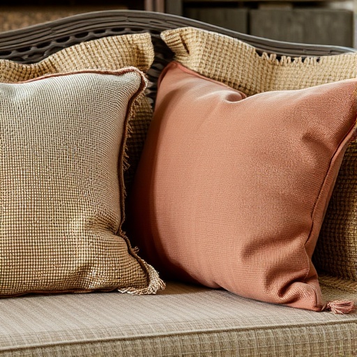 woven fabric cushions on a sofa