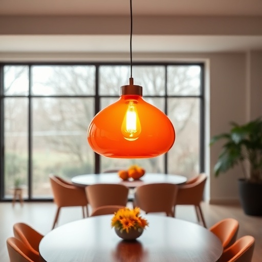 Elegant orange pendant light in a dining area