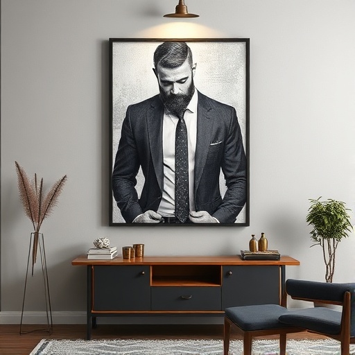 masculine artwork on wall