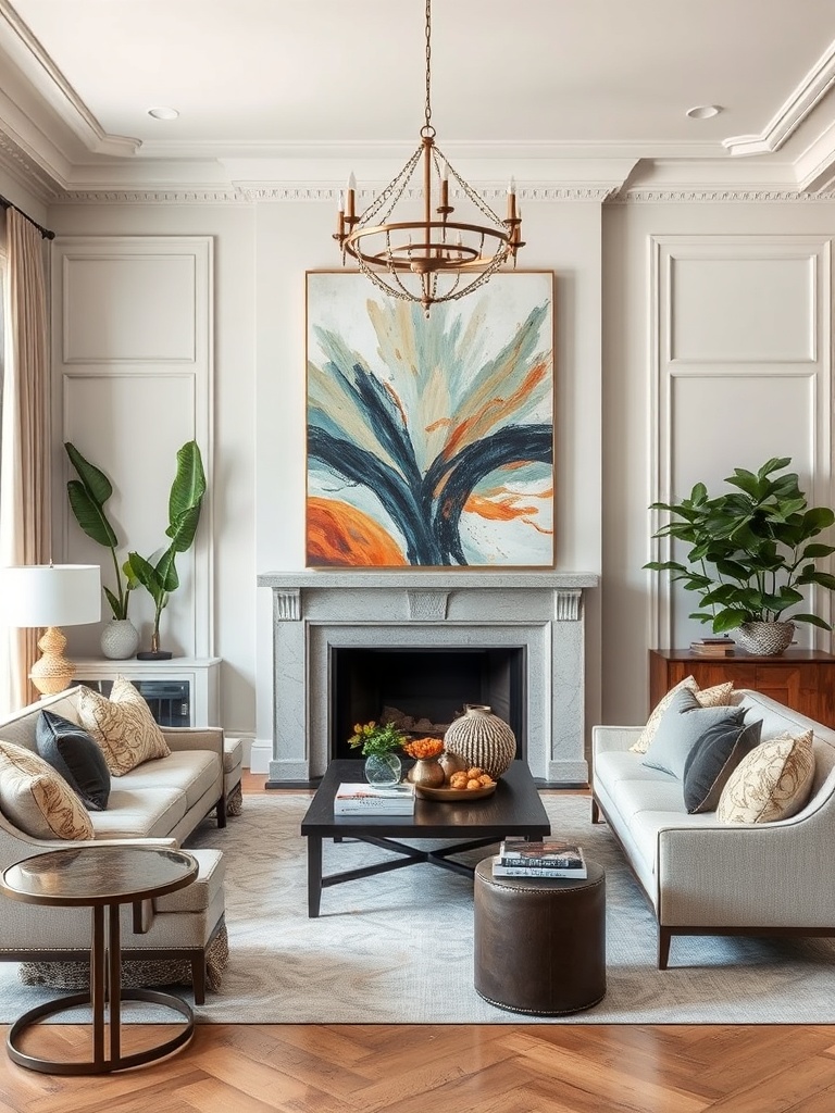 living room with large artwork