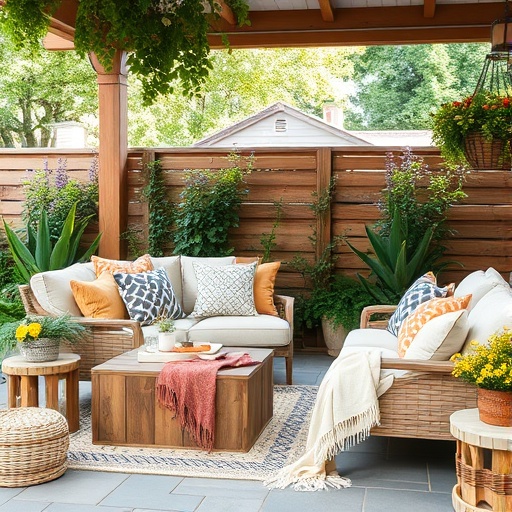 cozy outdoor seating with textiles
