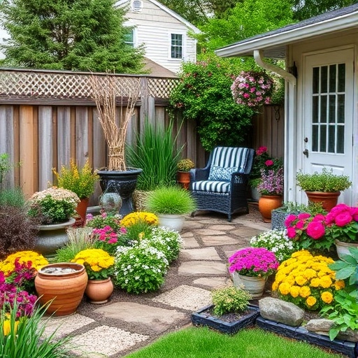 backyard with seasonal decorations