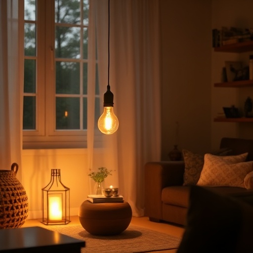 living space with DIY lamp