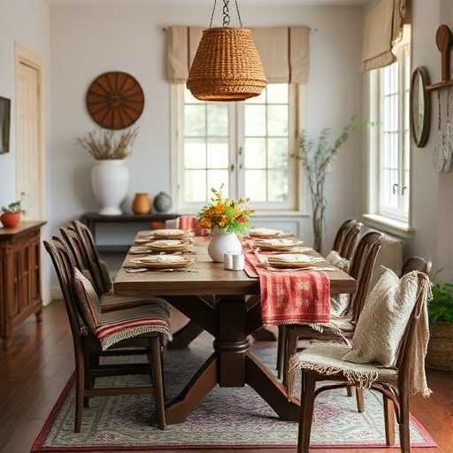 dining area with handmade textiles