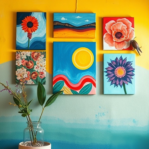 colorful wall with handmade art