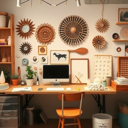 workspace with DIY decor projects