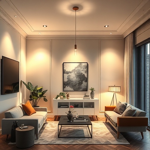 room with layered lighting