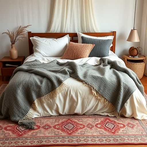 bed with layered textiles