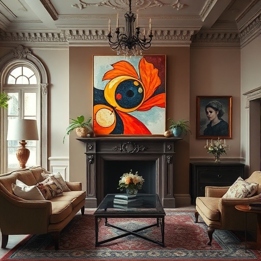 modern art in Victorian home