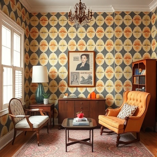 room with bold geometric wallpaper