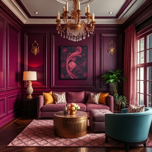 room with jewel tones and metallic decor