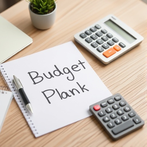 desk with budget planning materials