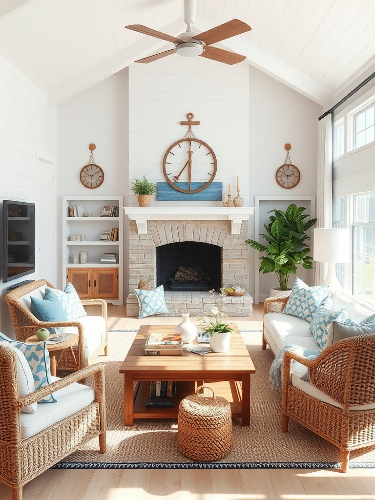 coastal themed living room with nautical decor