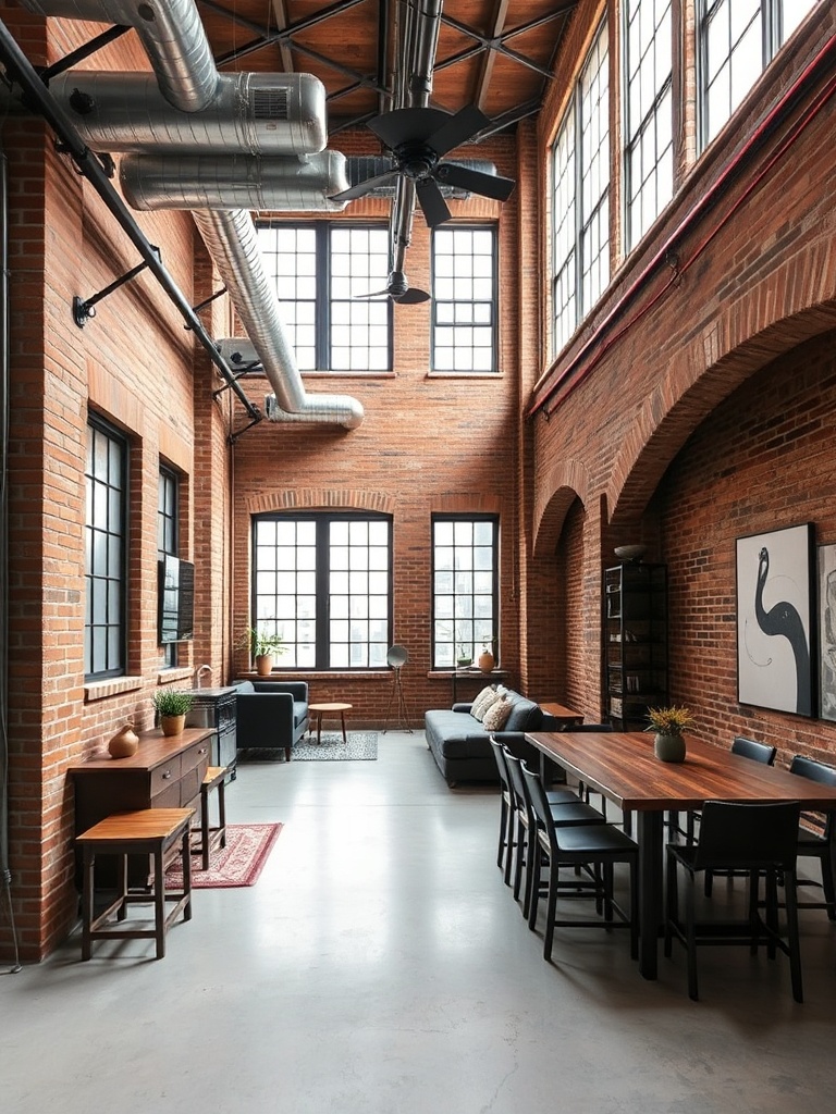 industrial loft with exposed brick and metal