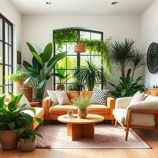 Indoor plants enhancing living room decor