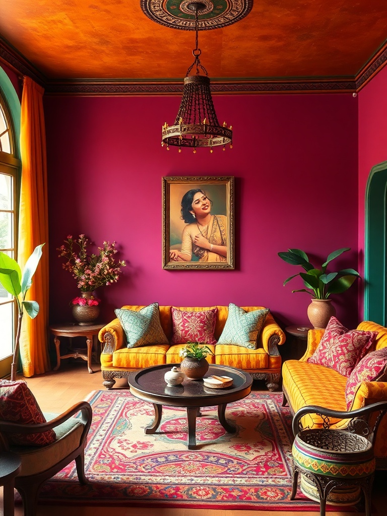 Cozy Indian living room with vibrant decor