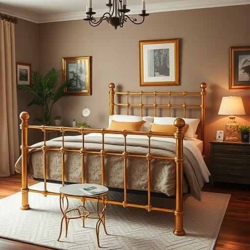 brass bed frame in bedroom