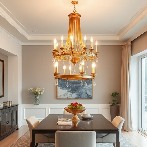 brass chandelier in dining room
