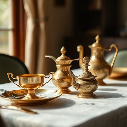 brass tableware on dining table