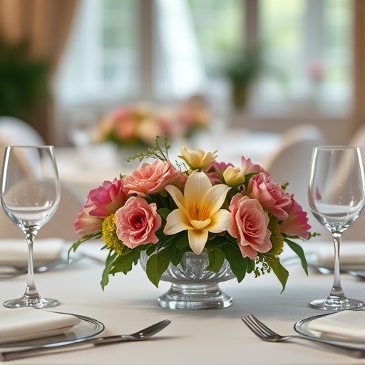 dining table with flower centerpiece
