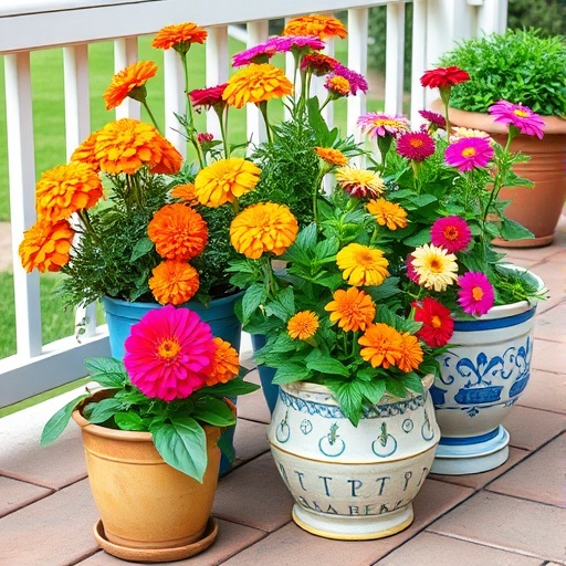 patio with flower containers