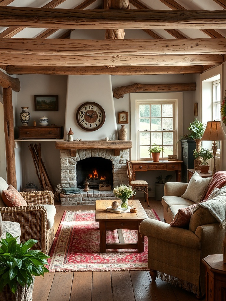 cozy cottage living room with rustic decor