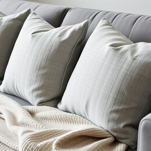 gray textiles on a sofa