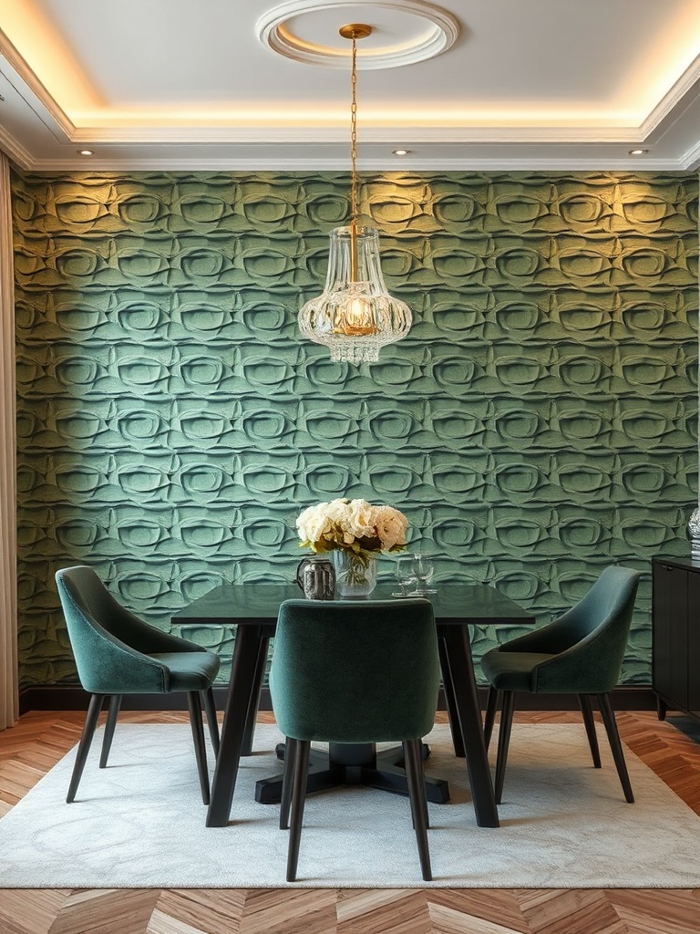 dining room with textured wallpaper