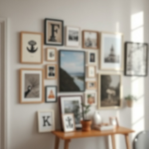 curated gallery wall with art and photographs