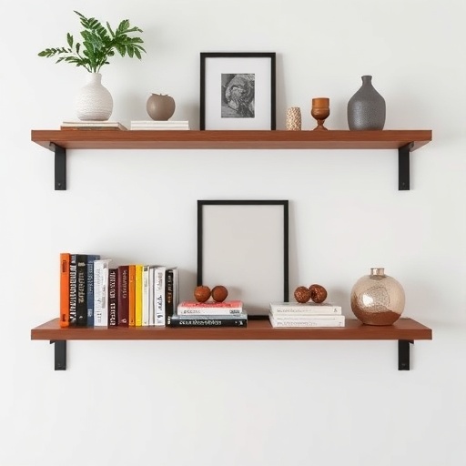 wall-mounted shelves with books and decor