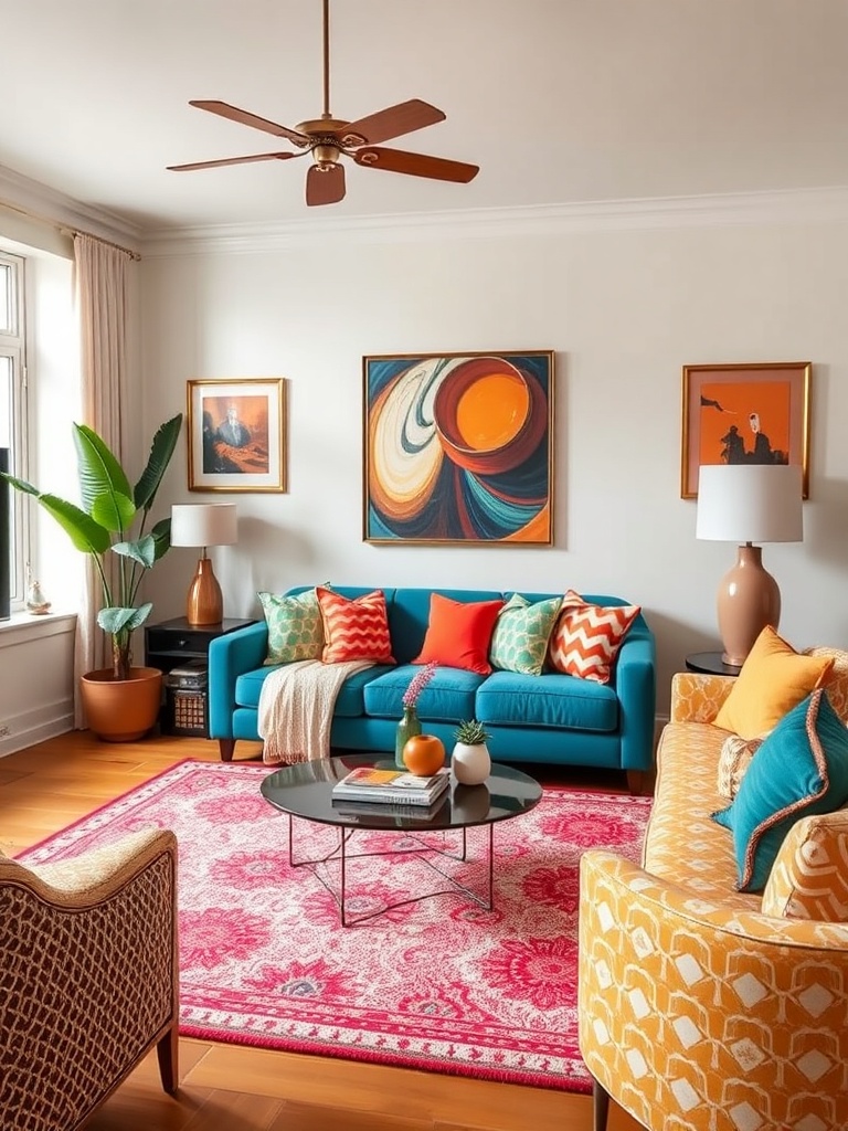 colorful living room with eclectic decor
