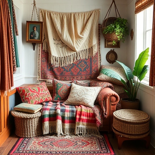 cozy corner with layered textiles