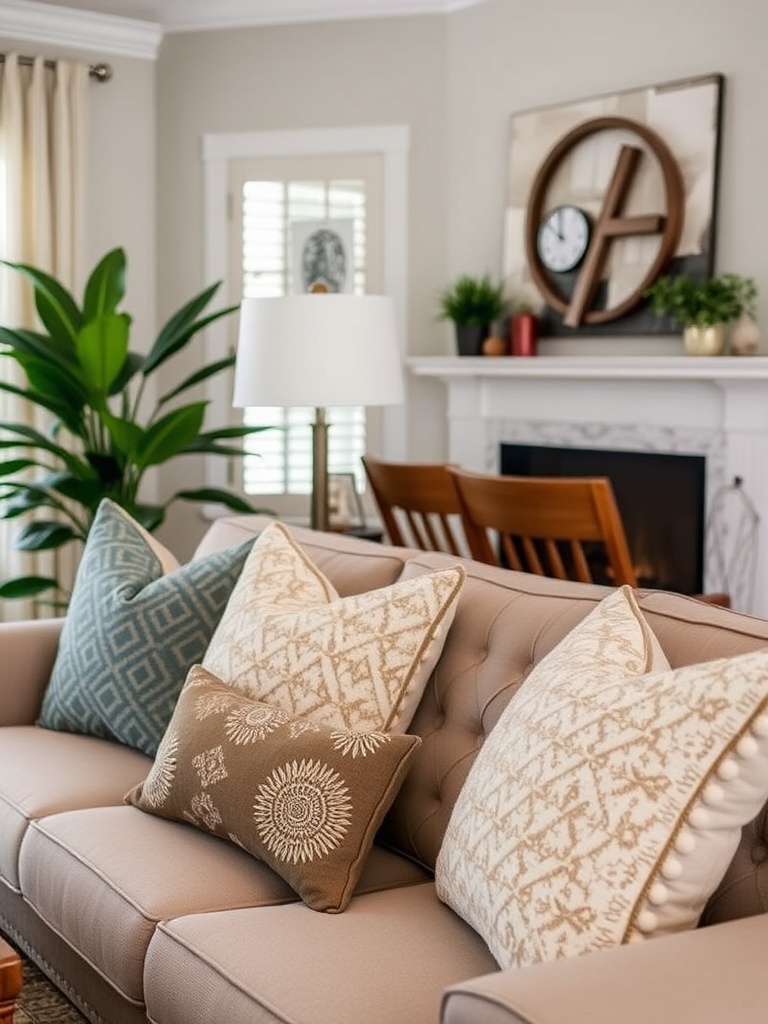 decorative throw pillows on a sofa