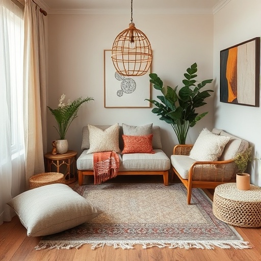 layered textures in small living room