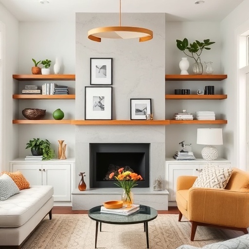 open shelving in small living room