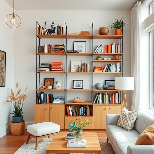 vertical storage solutions in small living room