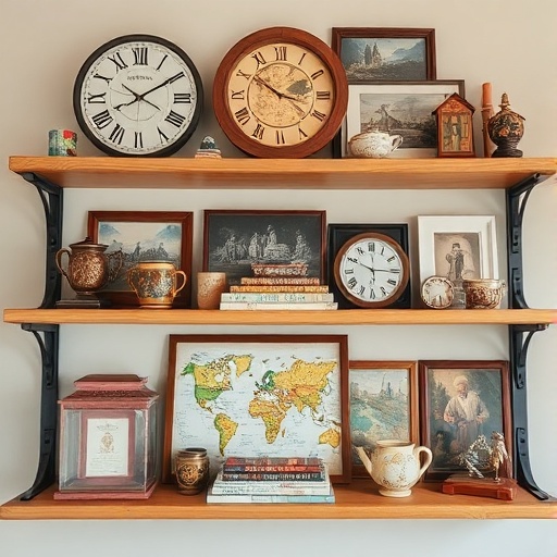 shelf with family heirlooms and souvenirs