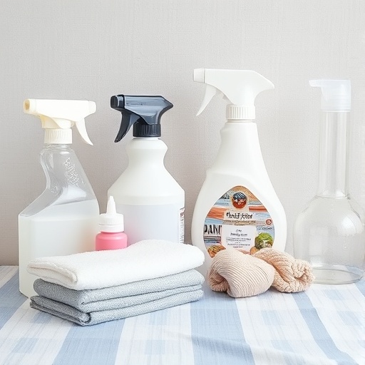 cleaning supplies and fabric swatch