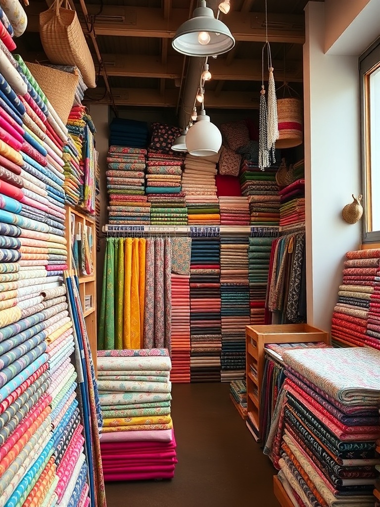 local fabric store interior with colorful fabrics