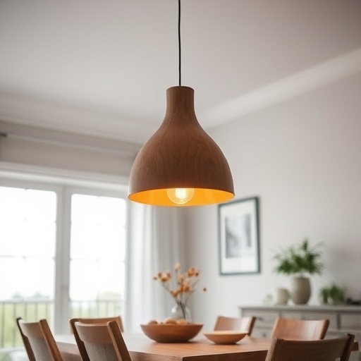 wooden pendant lamp in a dining area