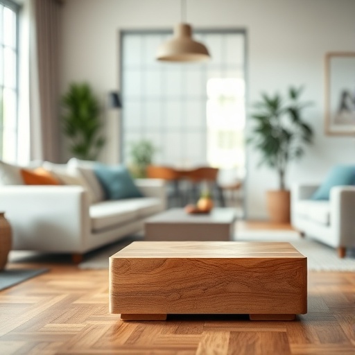 wooden coffee table in a modern living room