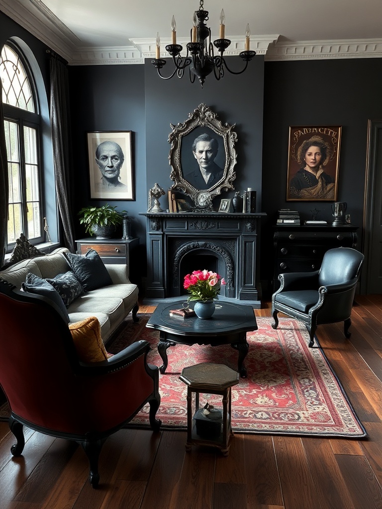 gothic living room with vintage furniture