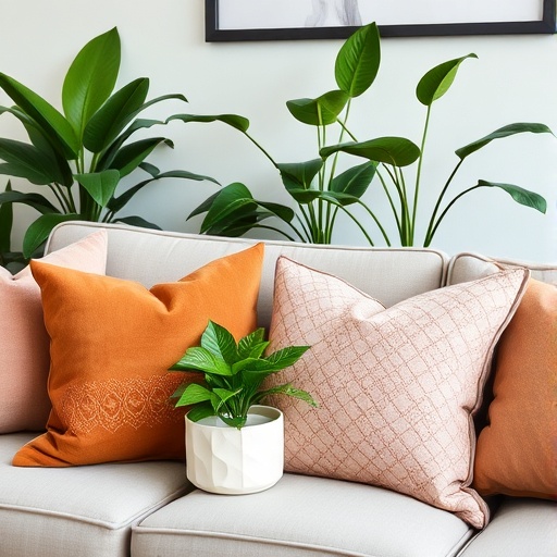 decorative pillows and plants