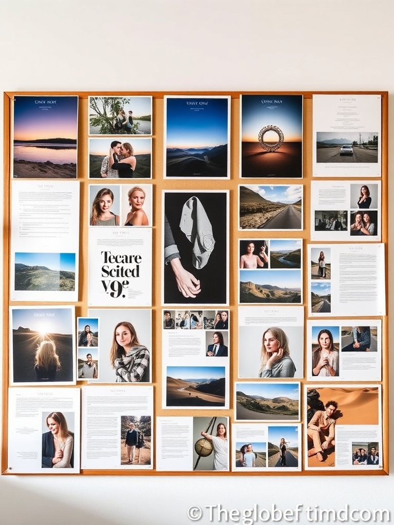 organized vision board with images and materials