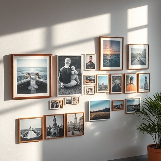 gallery wall with art and photos