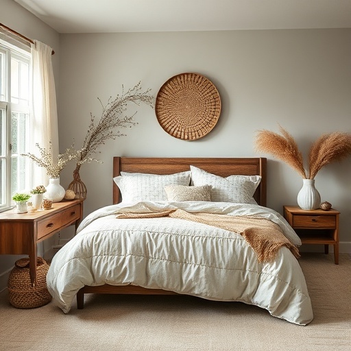 bedroom with nature-inspired bedding