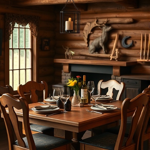 rustic dining table with hunting-themed decor