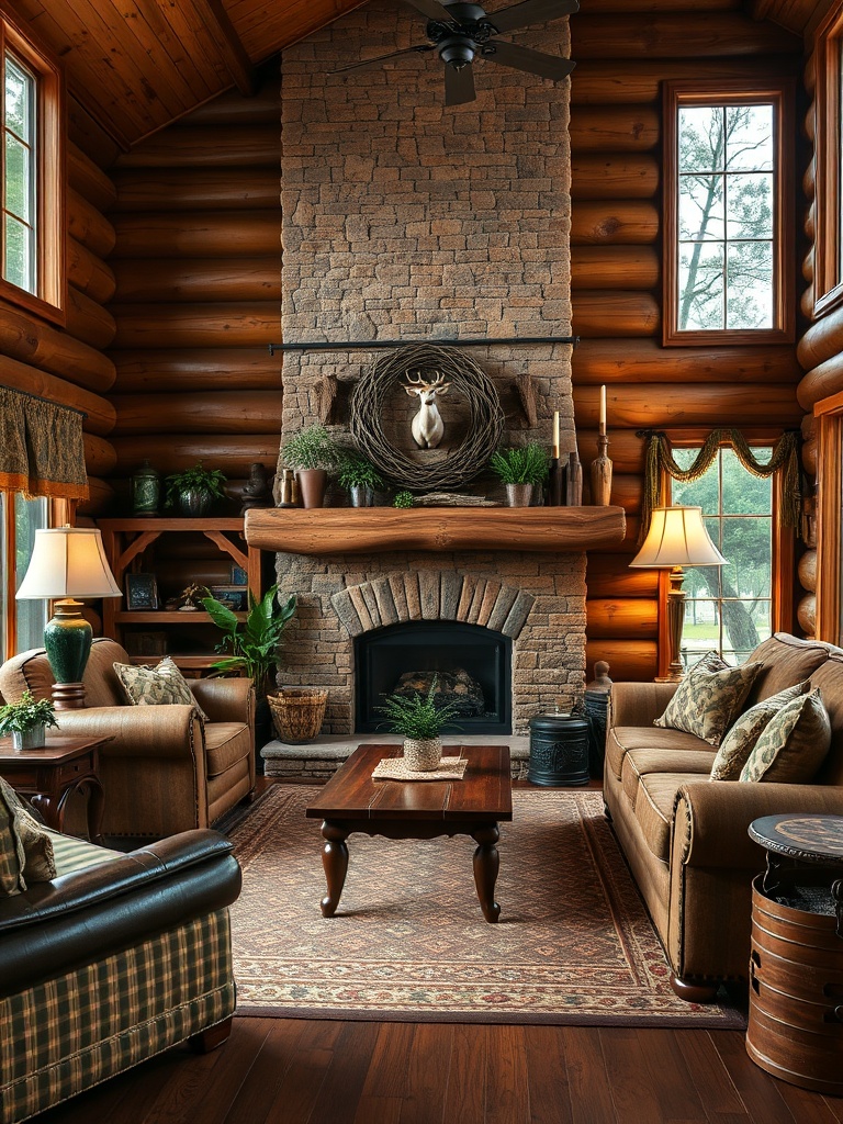 rustic wood furniture in a cozy living room