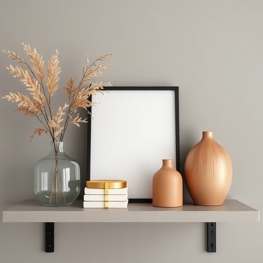 Minimalist decor accessories on a shelf