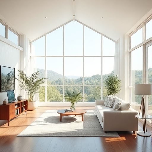 Room maximizing natural light with large windows